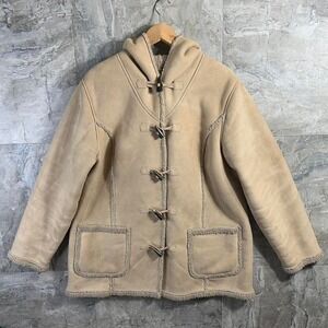 L.L.Bean Sherpa Lined Womens Faux Suede Hooded Toggle Jacket Beige Reg Size: XL